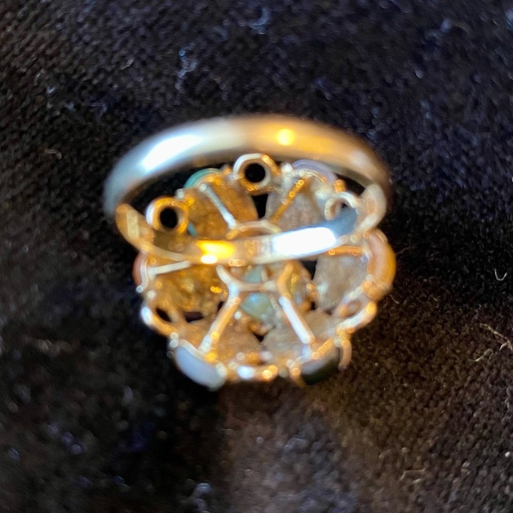Multi-Colored Jade Cluster Ring with 14K Gold Setting - Picture 6 of 7